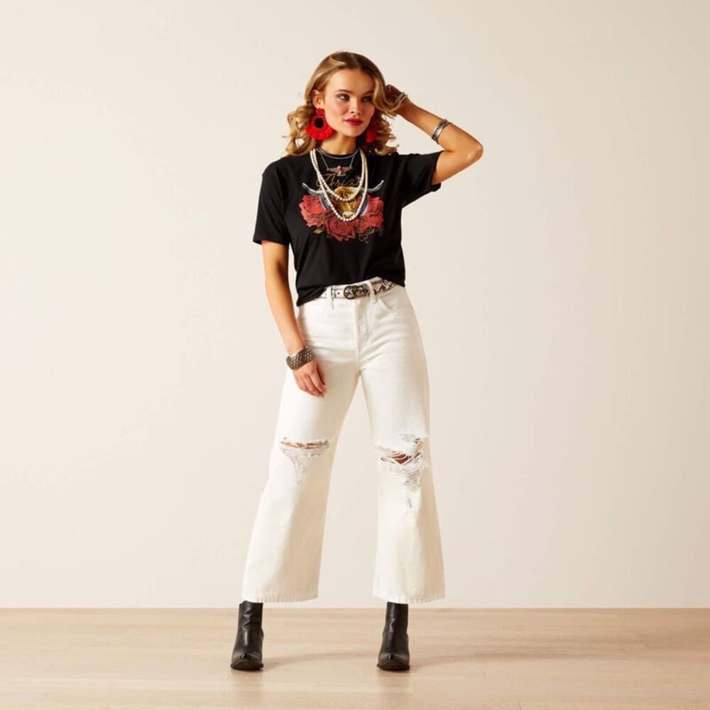 Ariat Tomboy White Distressed Women's Flare Jeans. Perfect for a modern look.